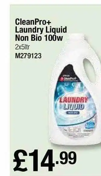 Makro Cleanpro+ laundry liquid non bio 100w offer