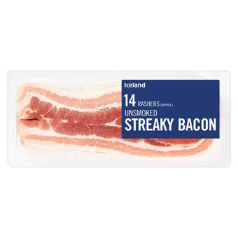 Iceland Iceland 14 rashers (approx.) unsmoked streaky bacon 235g offer
