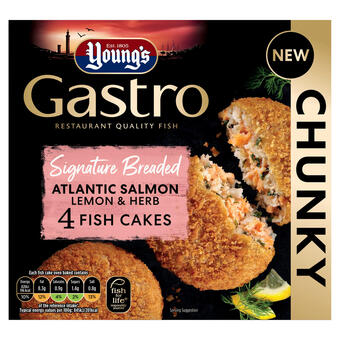 Iceland Young's gastro atlantic salmon lemon & herb 4 fish cakes 400g offer