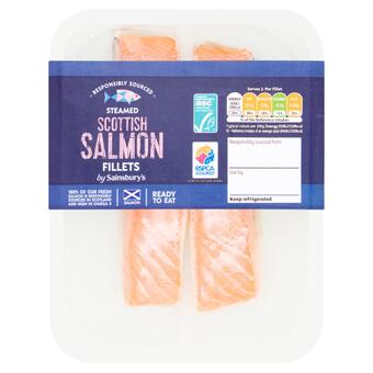 Sainsbury's Sainsbury's steamed asc scottish salmon portions x2 180g (ready to eat) offer