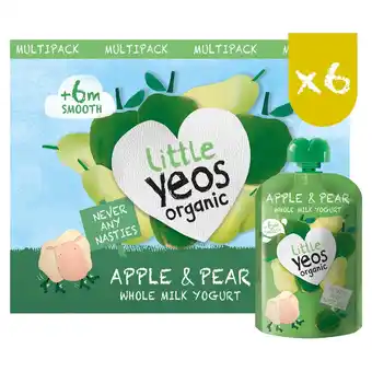 Sainsbury's Little yeos organic apple & pear yogurt pouch multipack 6x90g offer