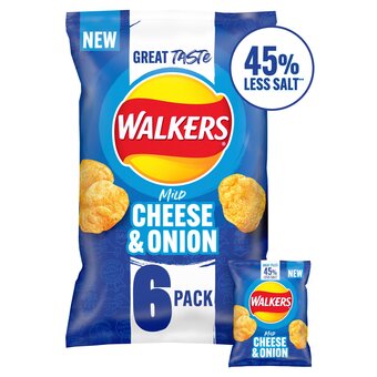Tesco Walkers less salt mild cheese & onion crisps 6 x 25g offer