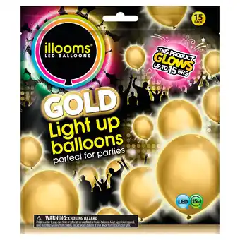 Tesco Illoom gold light up balloons 15pk offer