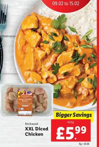 Lidl Birchwood XXL Diced Chicken 900g offer