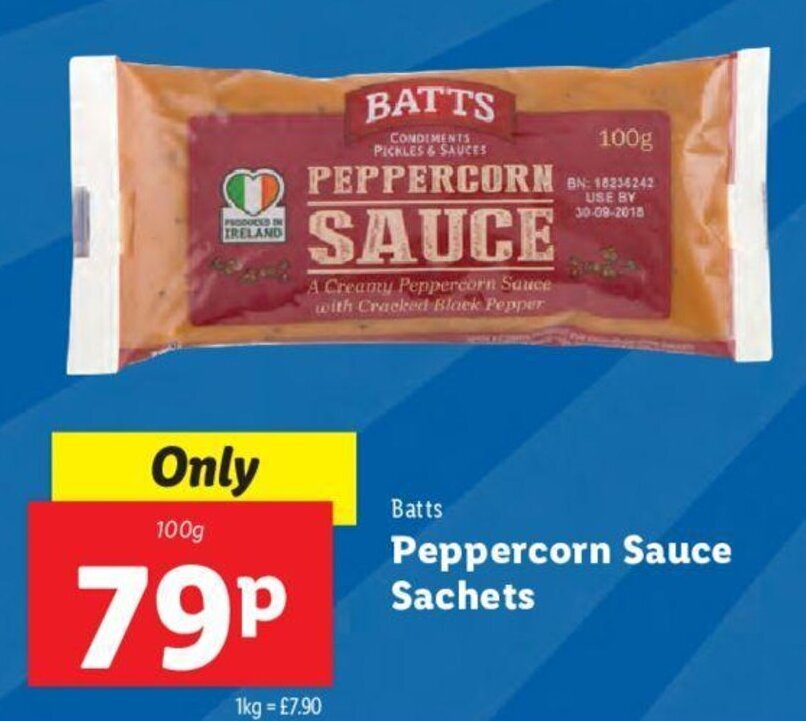 Batts Peppercorn Sauce Sachets 100g offer at Lidl