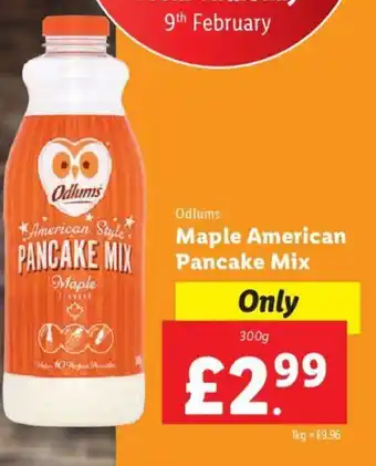 Lidl Odlums Maple American Pancake Mix 300g offer