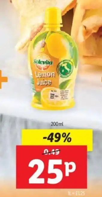 Lidl Solevita 100% Lemon Juice- 200ml offer