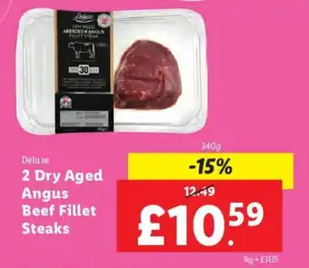 Lidl Deluxe 2 Dry Aged Angus Beef Fillet Steaks 340g offer