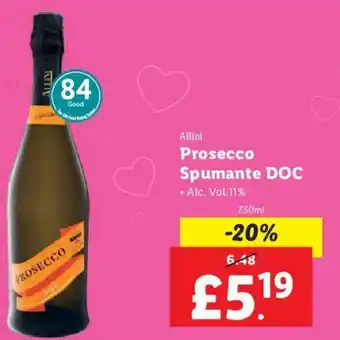 Lidl Allini Prosecco Spumante DOC Alc. Vol. 11% 750ml offer