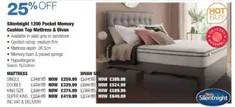Costco Silentnight 1200 Pocket Memory Cushion Top Mattress Single offer