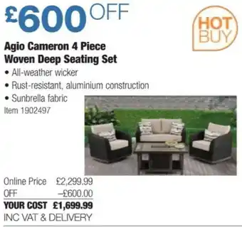Costco Agio Cameron 4 Piece Woven Deep Seating Set offer