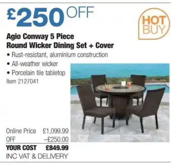Agio Conway 5 Piece Round Wicker Dining Set + Cover