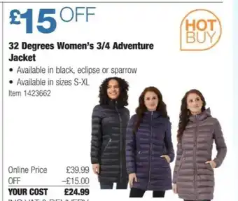 Costco 32 Degrees Women's 3/4 Adventure Jacket offer