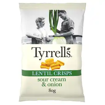 Tesco Tyrrells lentil crisps sour cream & onion 80g offer