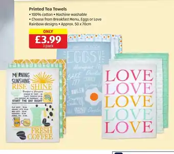 Aldi Printed Tea Towels 3 Pack offer