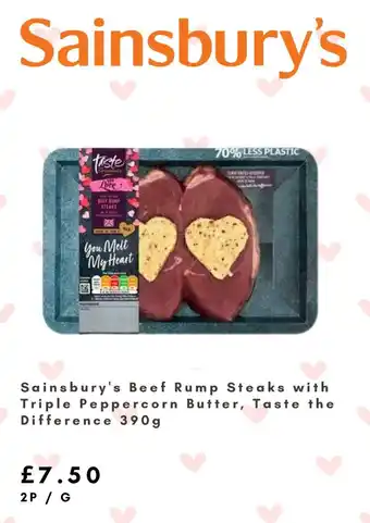 Sainsbury's Sainsburry's Beef Rump Steaks with Triple Peppercorn Butter, Taste the Difference 390g offer