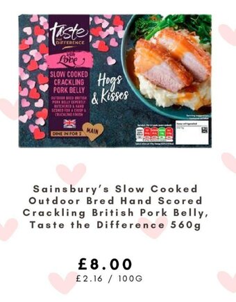Sainsbury's Sainsburry's Slow Cooked Outdoor Bred Hand Scored Crackling British Pork Belly, Taste the Difference offer