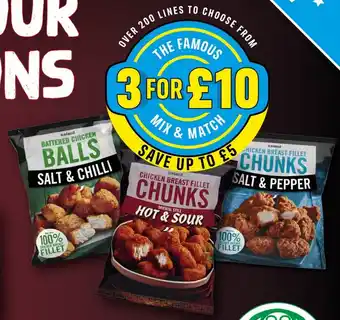 Iceland Battered Chicken Balls Salt & Chilli/Chicken Breast Fillet Chunks Hot & Sour/ Chicken Breast Fillet Salt & Pepper offer