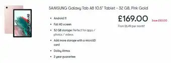 Currys PC World Samsung Galaxy Tab A8 10.5 Tablet - 32GB Pink Gold offer