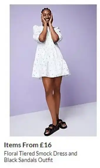 Asda Floral Tiered Smock Dress and Black Sandals Outfit offer