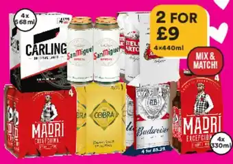 Bargain Booze Carling/Madri/Cobra/Budweiser/San Miguel/Stella Artois offer