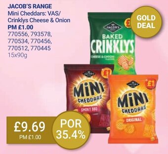 Bestway Jacob's Range Mini Cheddars/ Crinklys Cheese & Onion 15x 90g offer