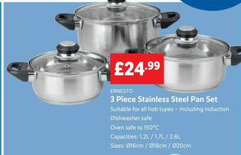 Lidl Ernesto 3 piece stainless steel pan set offer