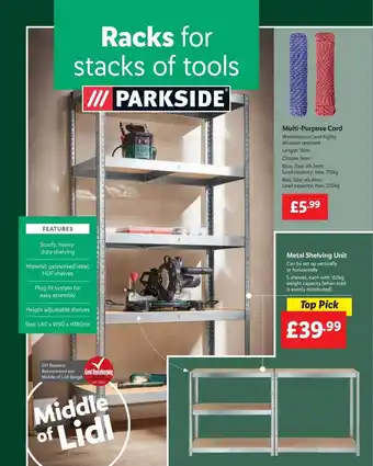 Lidl Multipurpose cord, metal shelving unit offer