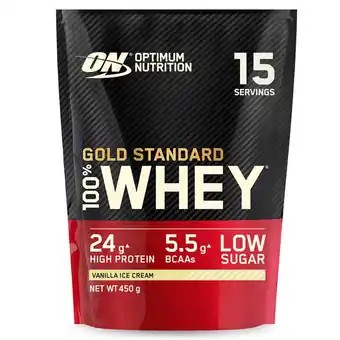 Tesco Optimum nutrition gold standard 100% whey vanilla ice cream powder 450g offer