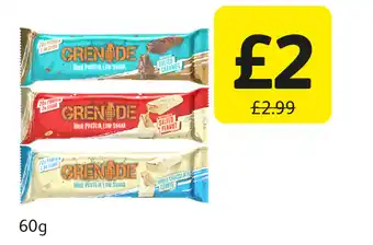 Londis Grenade protein bar salted caramel, salted peanut, white chocolste cookie offer