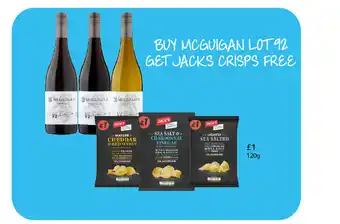Londis Mcguigan lot 92 wines shiraz, deep red, chardonnay, jack's crisps cheddar & onion, chardonnay vinegar offer