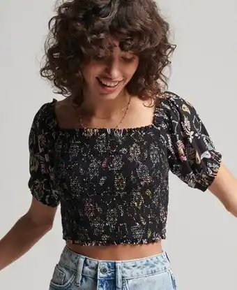 Superdry Superdry women's vintage ecovero smocked crop top black / olivia paisley floral offer