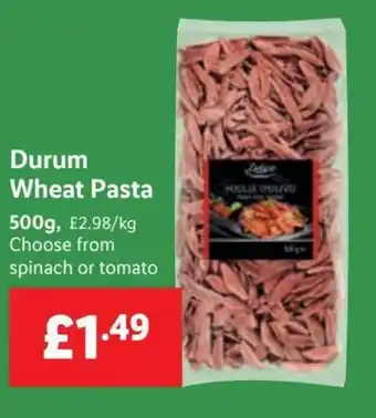 Lidl Durum Wheat Pasta 500g Spinach or Tomato offer