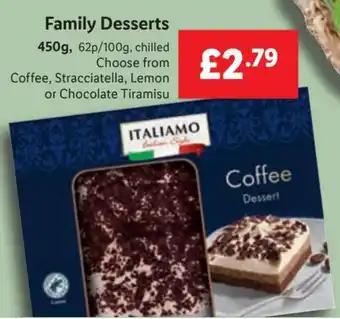Lidl Family Desserts 450g Coffee, Stracciatella, Lemon or Chocolate Tiramisu offer