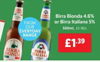 Lidl Birra Bionda 4.6% or Birra Italiana 5% 500ml offer