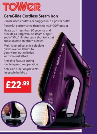 Lidl Tower CeraGlide Cordless Steam Iron offer