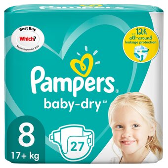 Tesco Pampers baby dry taped size 8 essential pack 27 nappies offer