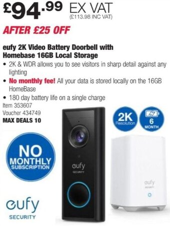 Costco eufy 2K Video Battery Doorbell with Homebase 16GB Local Storage offer