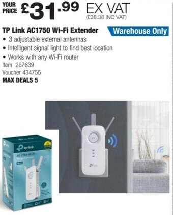 Costco TP Link AC1750 Wi-Fi Extender offer