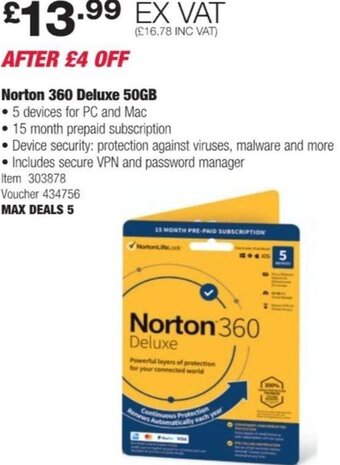 Costco Norton 360 Deluxe 50GB offer