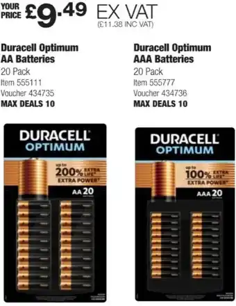 Costco Duracell Optimum AA Batteries 20 Pack, Duracell Optimum AAA Batteries 20 Pack offer