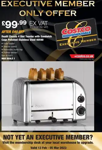 Costco Qualit Classic 4 Slot Toaster with Sandwich Cage Polished Stainless Steel 40590 offer
