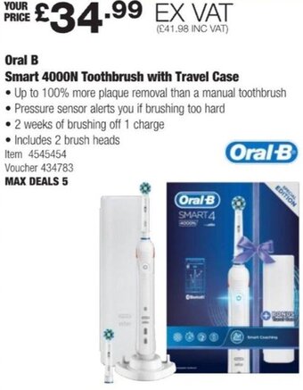 Costco Oral B Smart 4000N Toothbrush with Travel Case offer