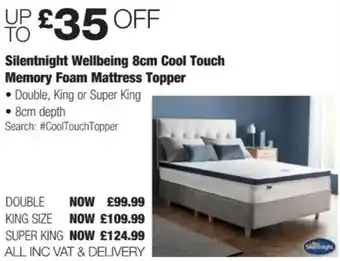 Costco Silentnight Wellbeing 8cm Cool Touch Memory Foam Mattress Topper Super King offer