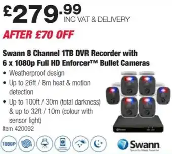 Costco Swann 8 Channel 1TB DVR Recorder with 6 x 1080p Full HD Enforcer™ Bullet Cameras offer