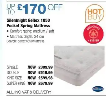 Costco Silentnight gettex 1850 pocket spring mattress offer