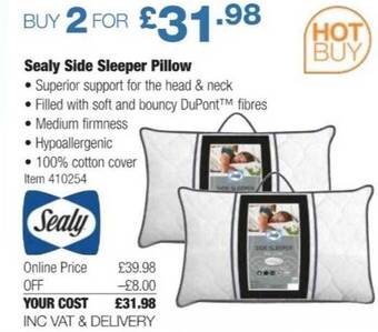 Costco Sealy side sleeper pillow offer