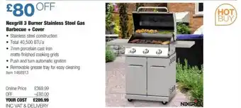 Costco Nexgrill 3 burner stalinless steel gas barbecue + cover offer