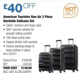 Costco American tourister bon air 3 piece hardside suitcase set offer