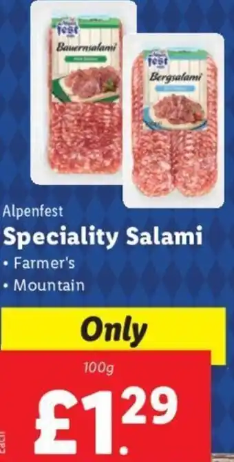 Lidl Alpenfest Speciality Salami 100g offer